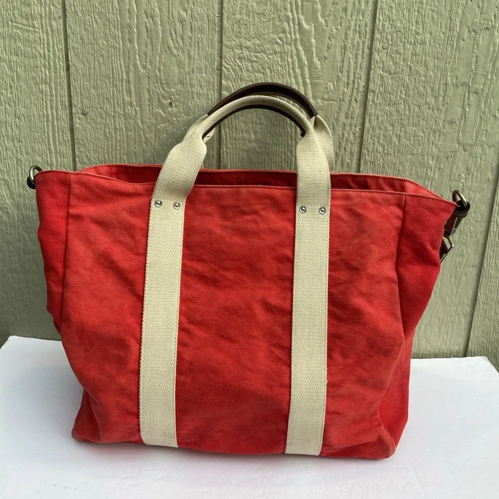 VTG Frank Daniel Tote Crossbody Bag Red Heavy Canvas Handmade Italy Designer